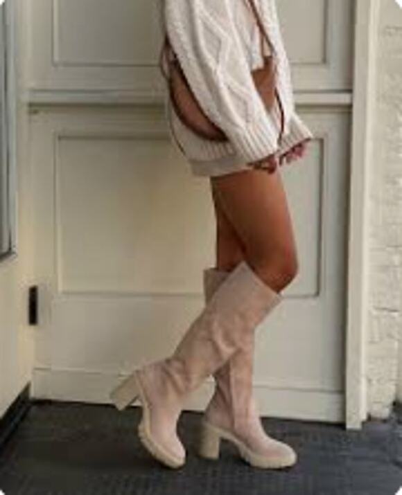 Dolce Vita Shoes - Dolce Vita Suede Knee-High Platform Lug Sole Boots Cream Sz 10